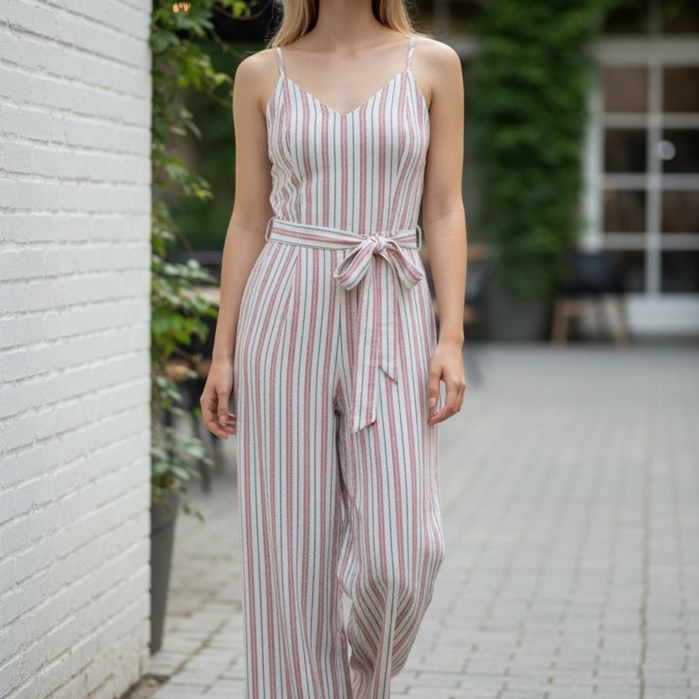 Elegant Striped Jumpsuit with Belt